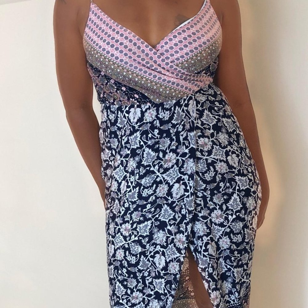 Navy & Pink Midi Dress